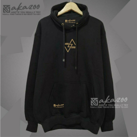 Sweater hoodie pria distro akazoo warna hitam sablon gold korean style