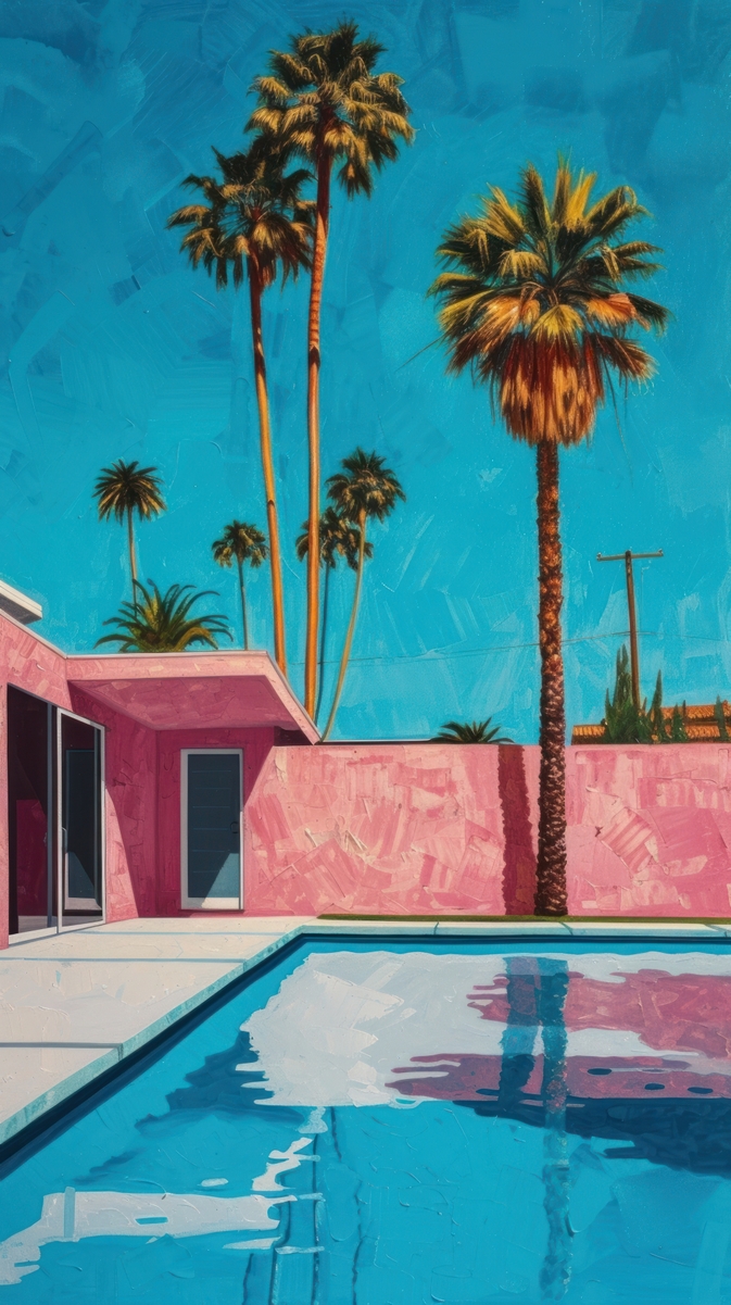 Vibrant retro poolside oasis wallpaper mobile phone