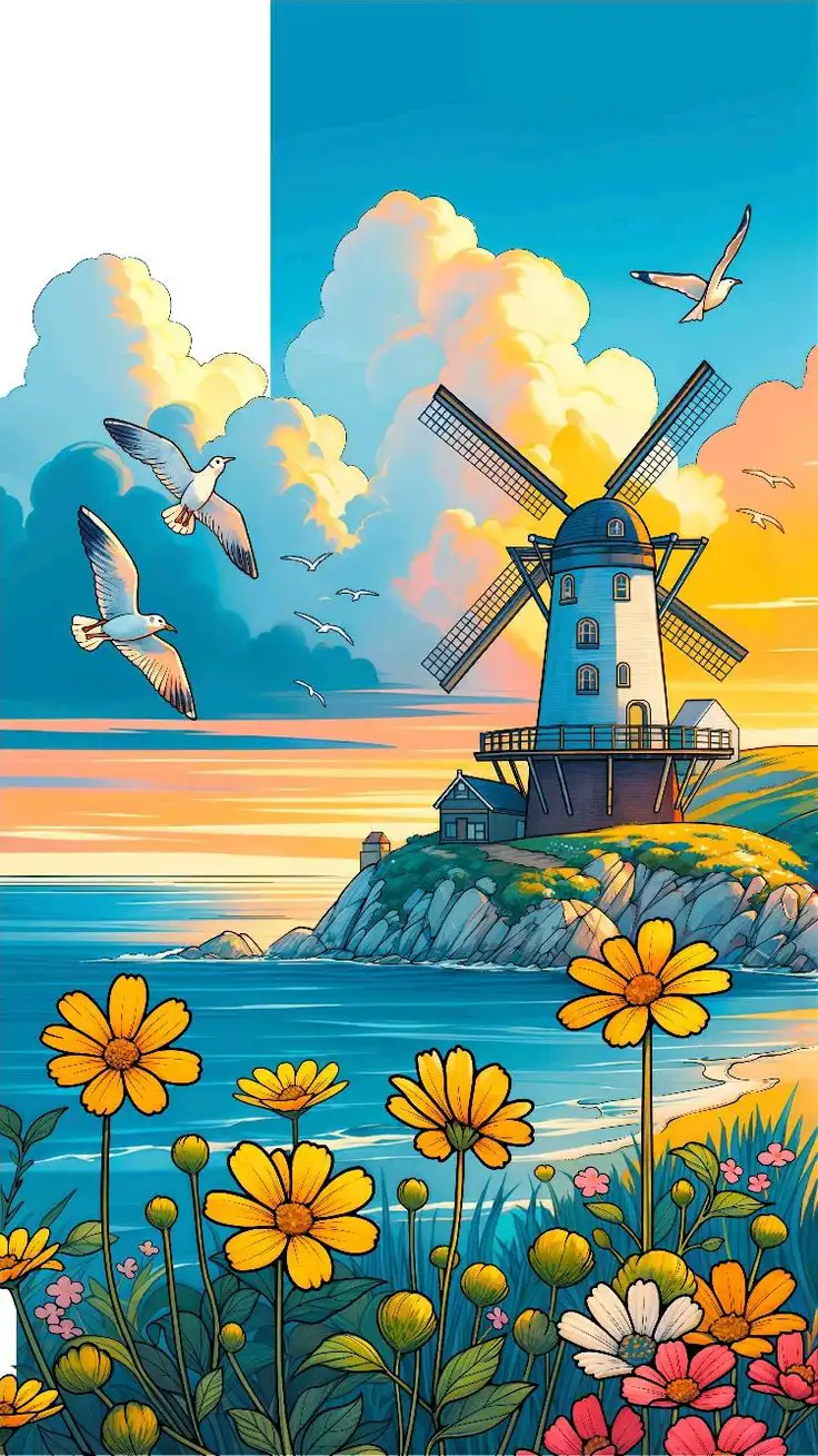 Wallpaper full color picture of a house by the sea