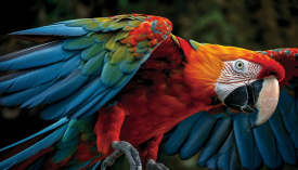 Vibrant macaw perching on branch, looking cute in nature beauty generated