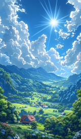 House near the mountains by AI technology