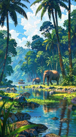 Animal world elephants are drinking water made by AI technology